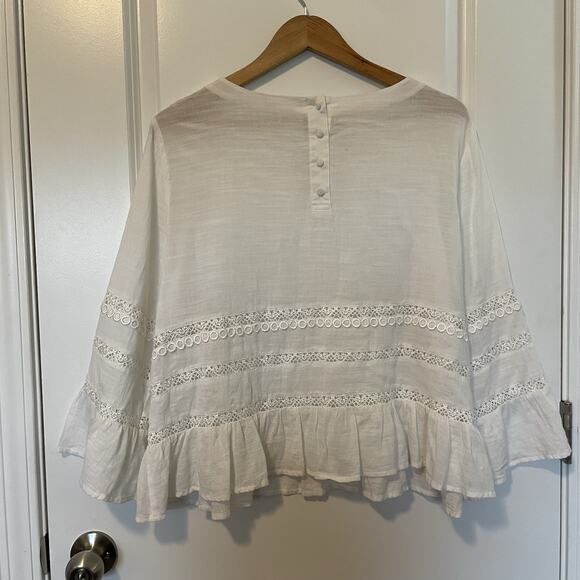 Gianni Bini Women's Blouse Large White Coastal Cowgirl Beach Boho Peasant Top L - Picture 3 of 10